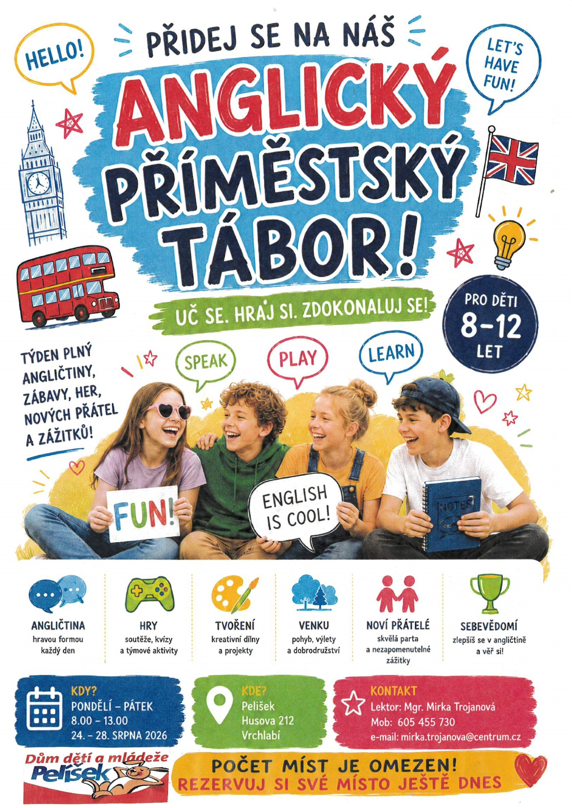 Letní výukový kemp ANGLIČTINY pro děti 8-12 let